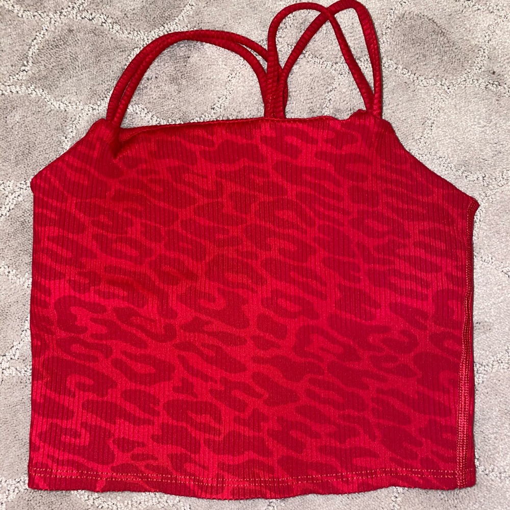 Red animal print ribbed workout tank